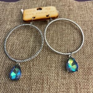 Pink Panache Silver Crystal Hoops with Iridescent Blue Dangles
